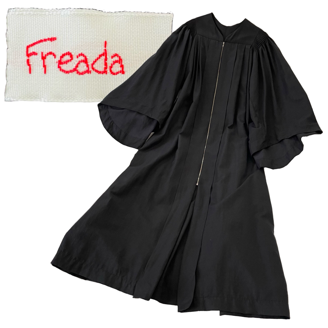 約１２５cm袖丈希少美品【FREADA】マキシ丈ワンピース ジップアップ 羽織 黒