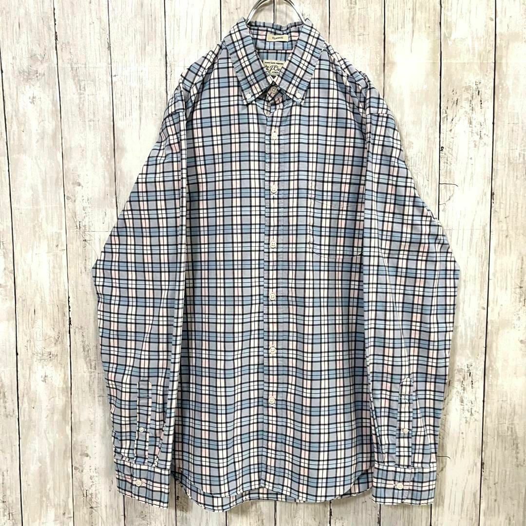 アメリカ古着 J.CREW 長袖チェック柄ブロードシャツ サイズM ブルー系