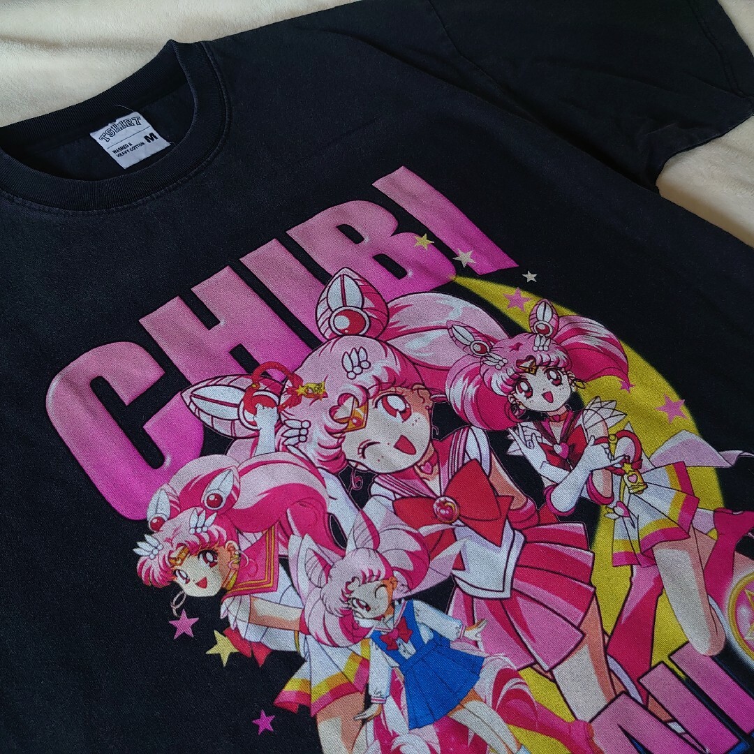 ヴィンテージ加工☆セーラームーン ブリントTシャツ ちびうさ ダメージtee