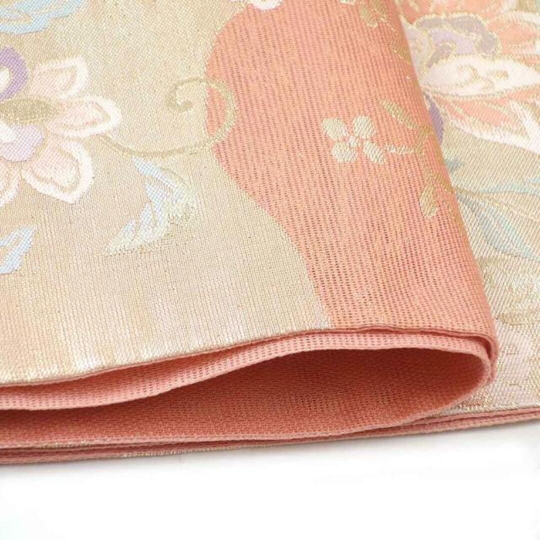 袋帯 幅30.5cm 長さ430cm 正絹（シルク） レディース 夏用 ピンク地 フリーサイズ 美品 リサイクル リユース