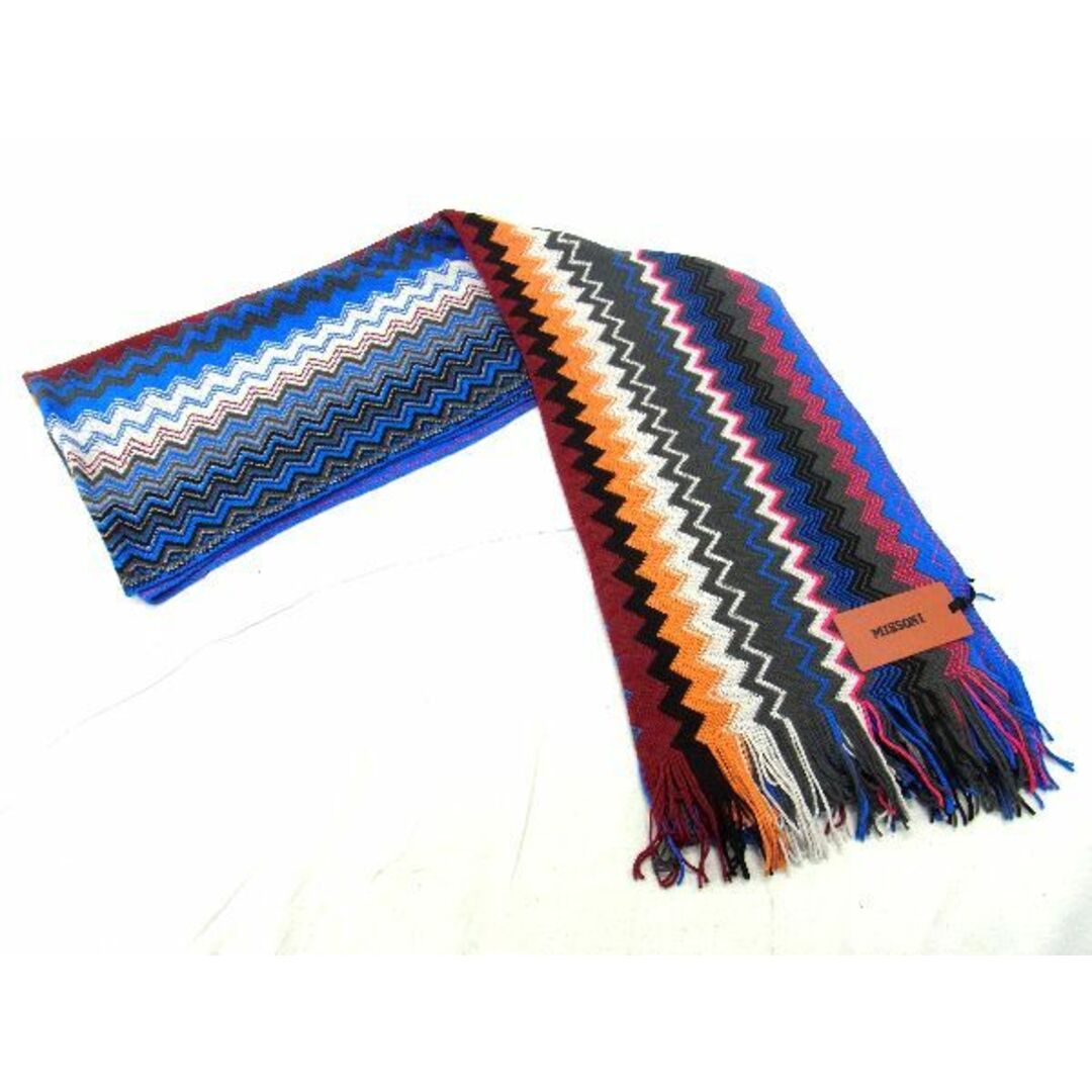 MISSONIの■新品■未使用■ MISSONI ミッソーニ ウール50%×アクリル50% 総柄 マフラー ストール ショール レディース メンズ ブルー系 AJ3447UZ