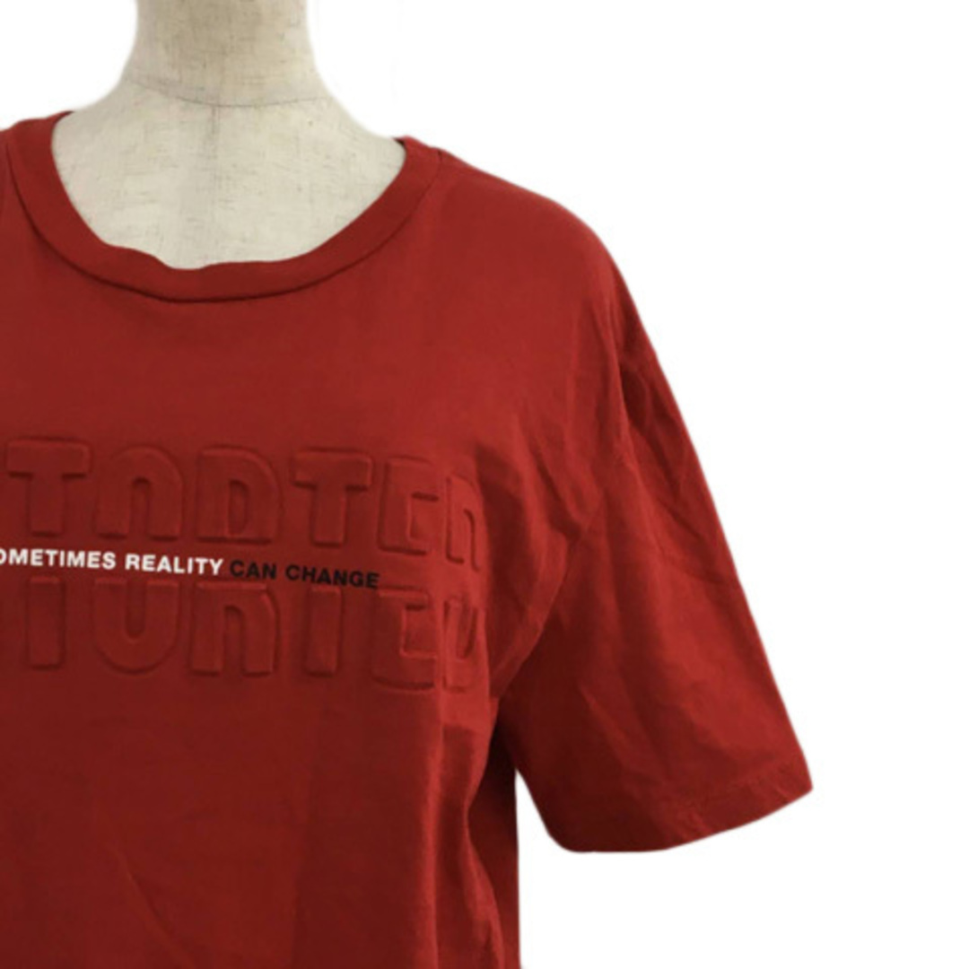 ZARA(ザラ)のザラ カットソー Tシャツ チュニック ロゴ エンボス 半袖 USA M 赤 レディースのトップス(カットソー(半袖/袖なし))の商品写真
