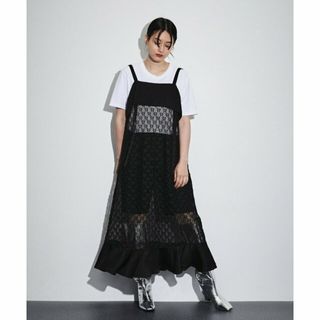 アダムエロぺファム(ADAM ET ROPE' FEMME)の【ブラック（01）】ジオメトリックレースキャミワンピース(ロングワンピース/マキシワンピース)