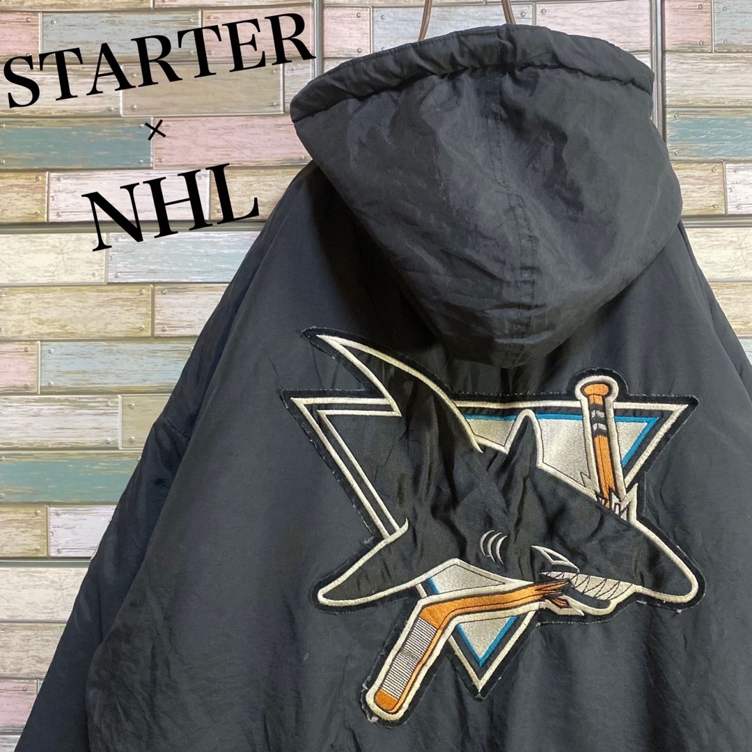 STARTER】NHL シャークス フルジップ 中綿 ナイロンジャケット黒-