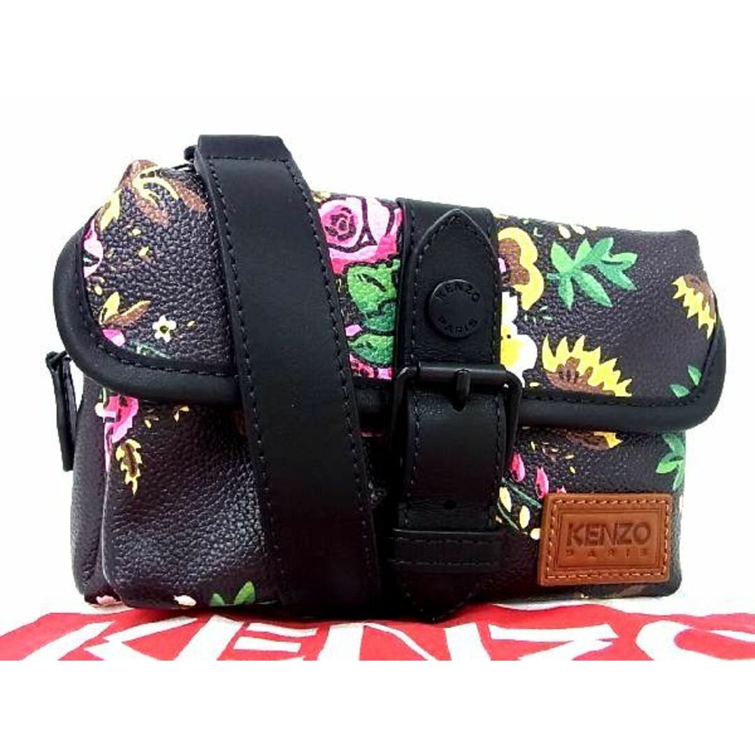 ダークブラウン系素材■新品■未使用■ KENZO ケンゾー ポップブーケ レザー 花柄 フラワー ショルダーバッグ ポシェット 斜め掛け ダークブラウン系 AJ8863MZ