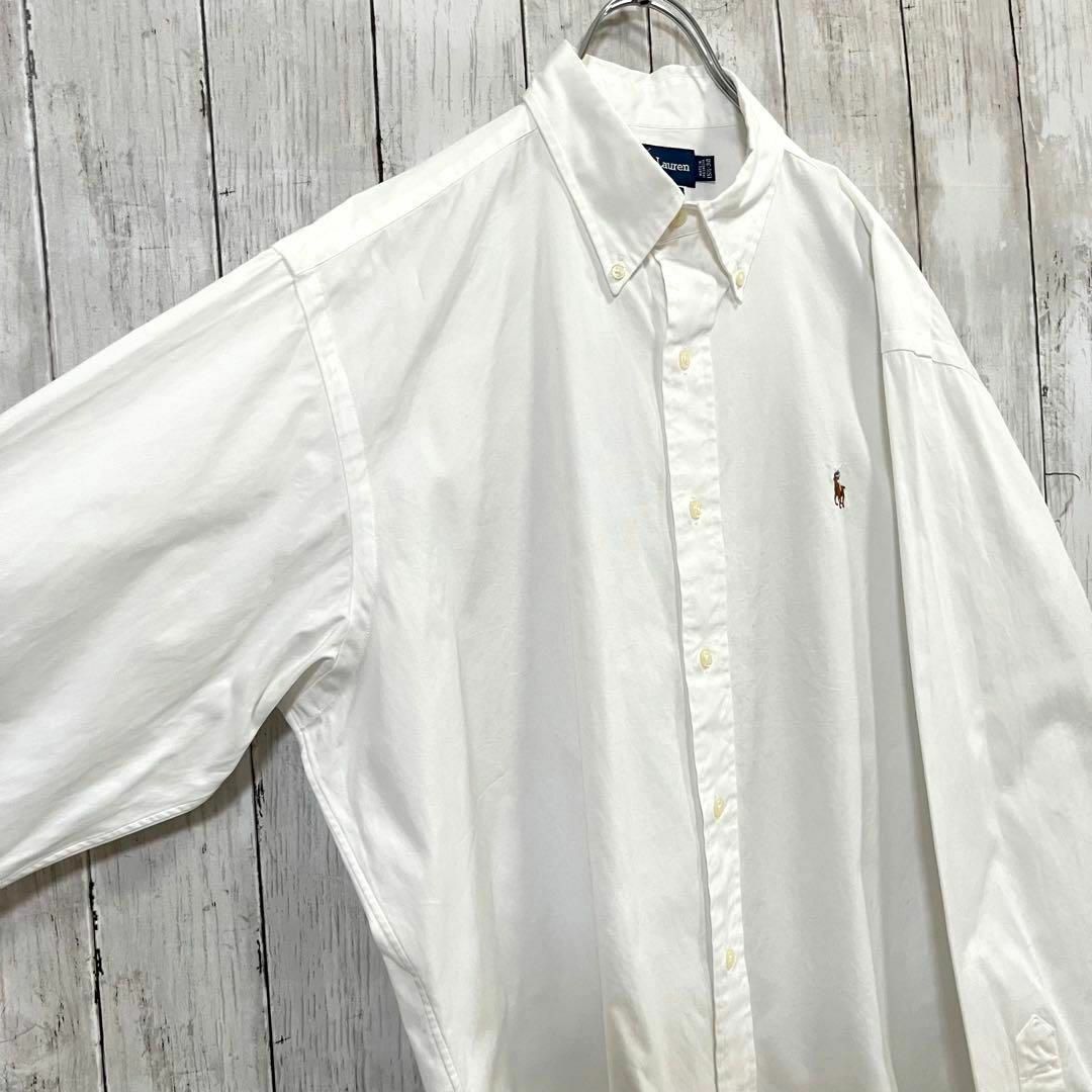 【人気】90sヴィンテージ　ラルフローレンカラーポロ刺繍長袖BDシャツ　白M 4