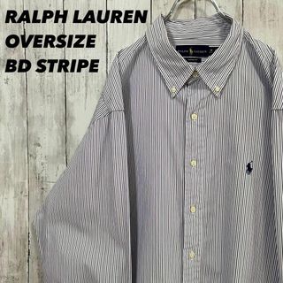 ラルフローレン(Ralph Lauren)のメンズ古着　ゆるだぼオーバーサイズ長袖ポロ刺繍ロゴブロードストライプBDシャツ(シャツ)