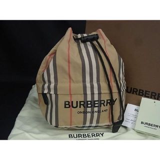 バーバリー(BURBERRY)の■極美品■ BURBERRY バーバリー 80267371 アイコンストライプ ドローコードポーチ ナイロン ハンドバッグ 肩掛け ベージュ系 AH9802ｵZ(ボディーバッグ)