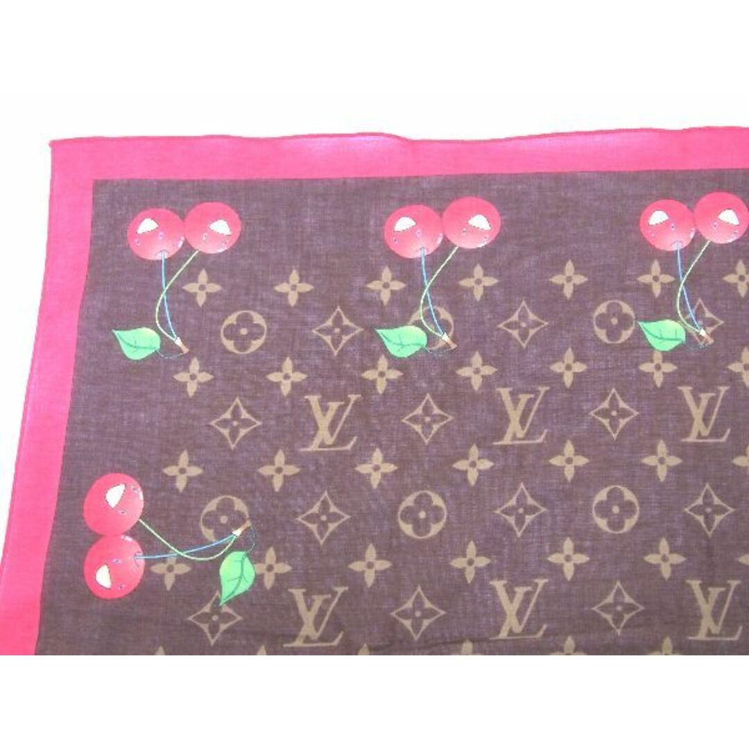 ■新品■未使用■ LOUIS VUITTON ルイヴィトン モノグラムチェリー 村上隆 コットン100% ハンカチーフ ハンカチ ブラウン系 AE5700アZ