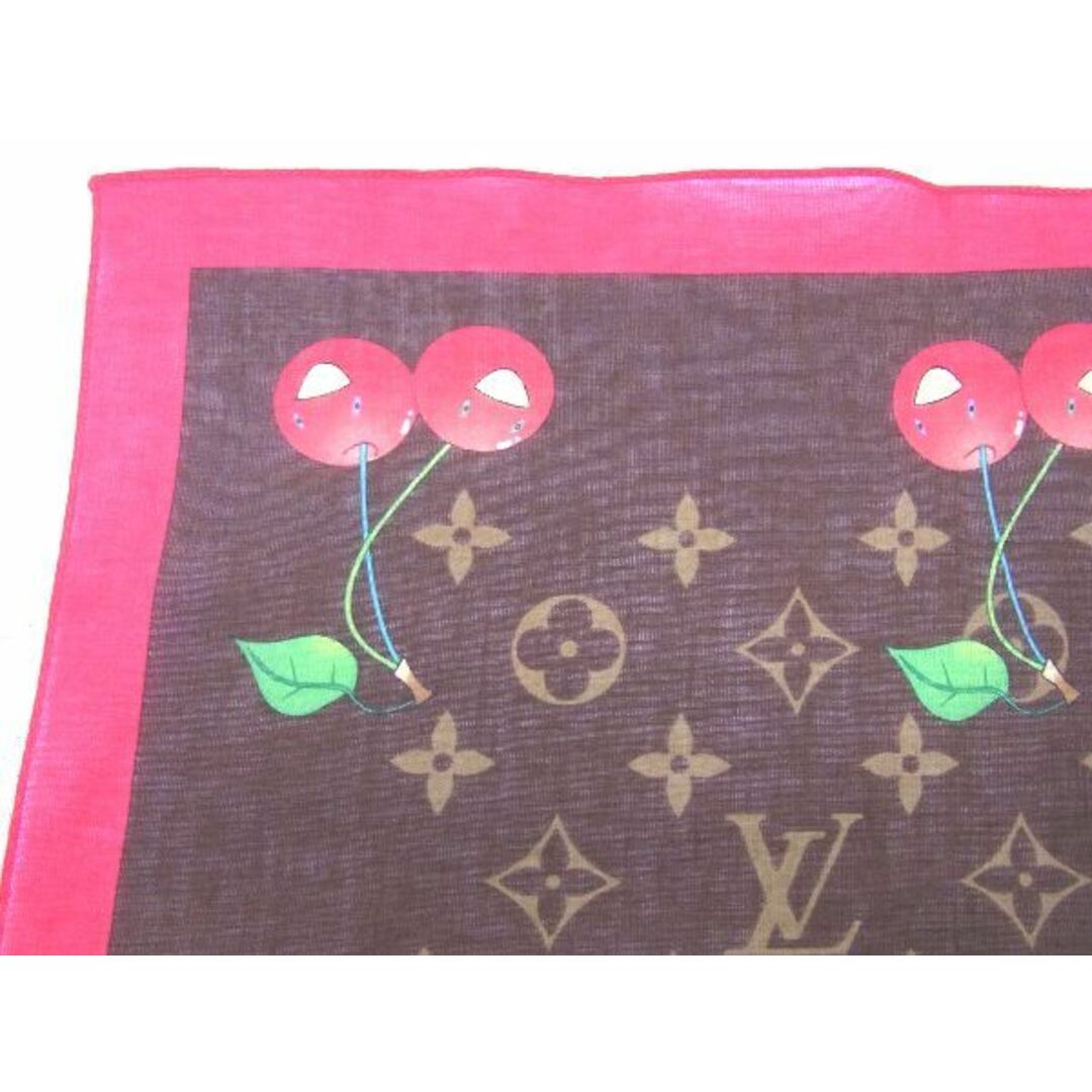 ■新品■未使用■ LOUIS VUITTON ルイヴィトン モノグラムチェリー 村上隆 コットン100% ハンカチーフ ハンカチ ブラウン系 AE5700アZ 2
