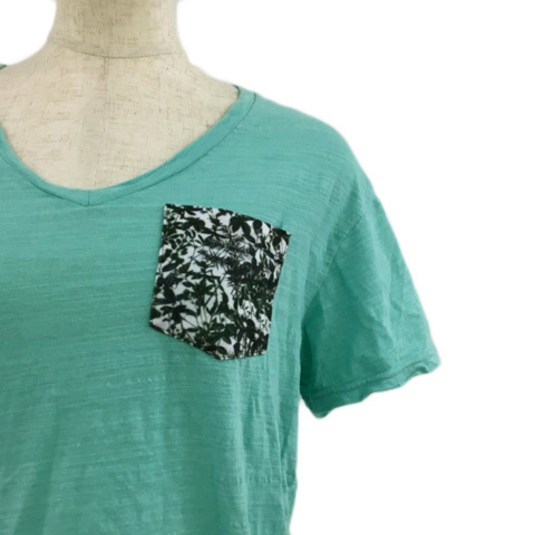 AZUL by moussy(アズールバイマウジー)のアズールバイマウジー Tシャツ カットソー Vネック 切替 無地 半袖 S 緑 レディースのトップス(Tシャツ(半袖/袖なし))の商品写真