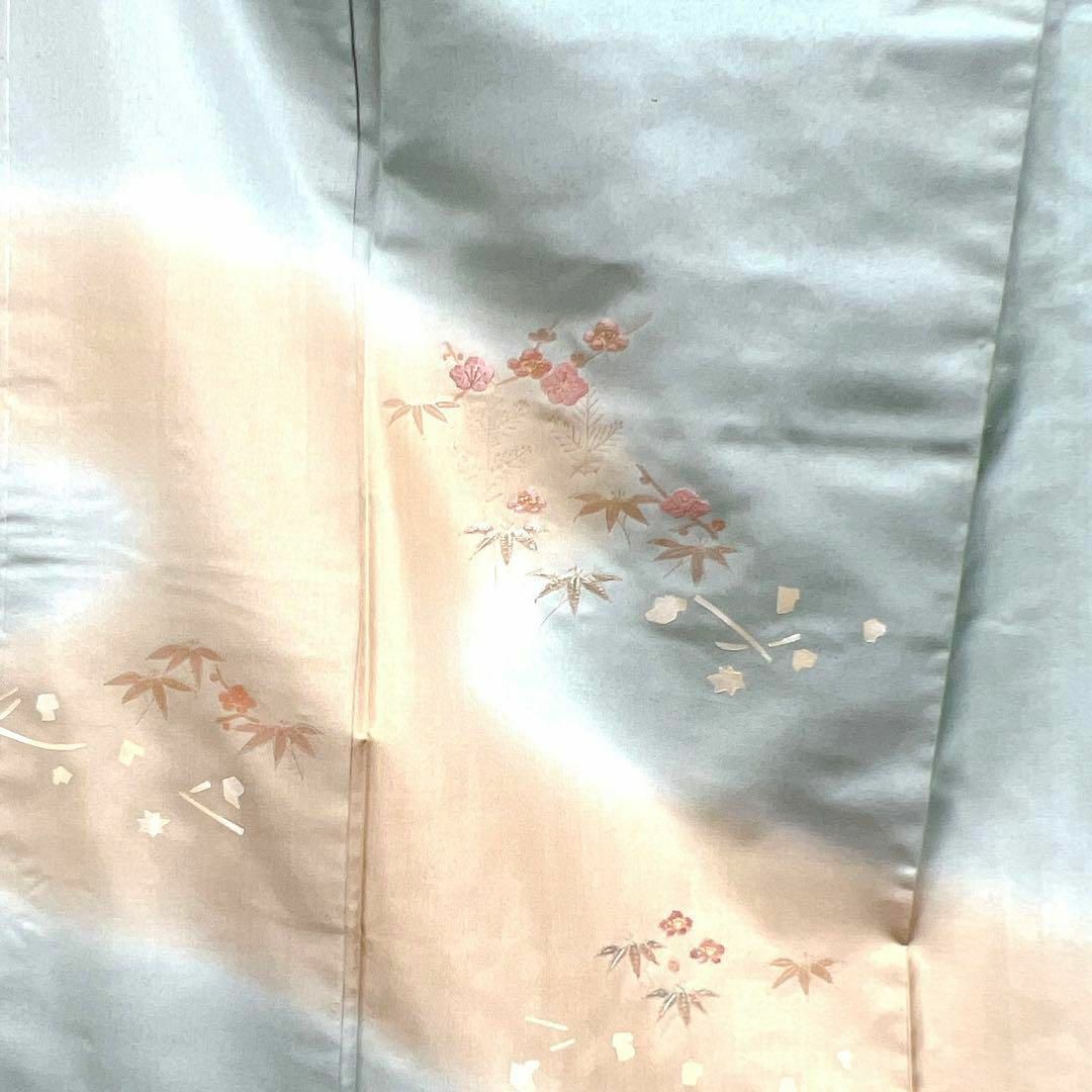 染大島紬　霞に花の刺繍の付け下げ　着物