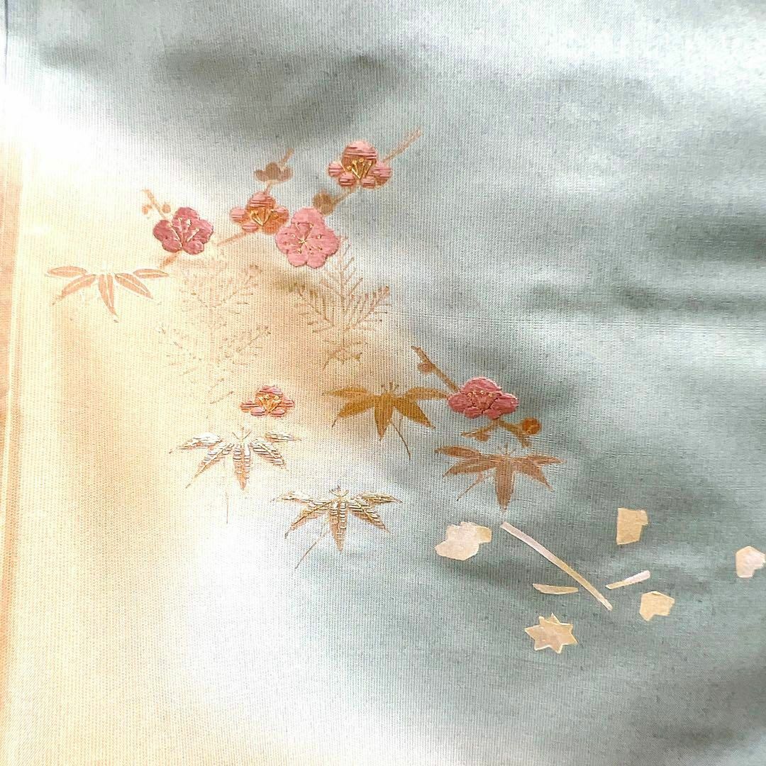 染大島紬 霞に花の刺繍の付け下げ 着物-