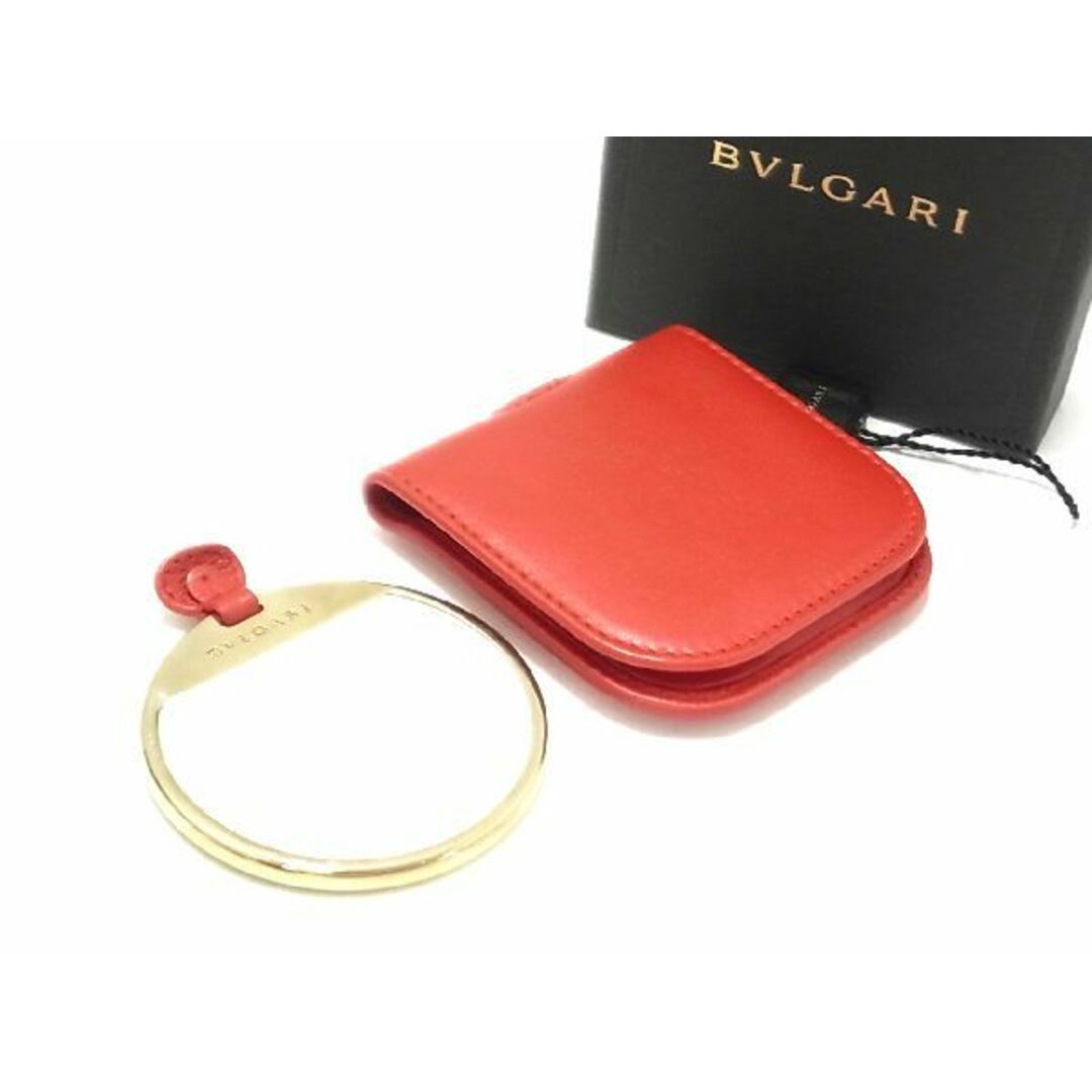 ■新品■未使用■ BVLGARI ブルガリ ケース付き コンパクトミラー 鏡 手鏡 レディース ゴールド系×レッド系 AI9304ｱZ