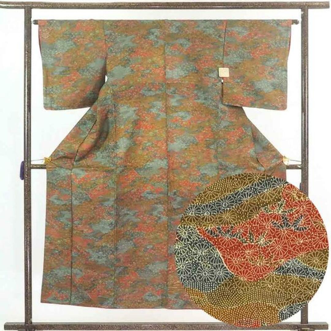 リサイクル着物 小紋 茶色地 連続模様 紬地 袷 正絹 着物 レディース 秋冬春用 シルク ブラウン 裄Mサイズ リユース【あす楽】【中古】身丈151cm 裄64cm 前幅23cm 後幅29cm 袖丈48cm | フリマアプリ ラクマ
