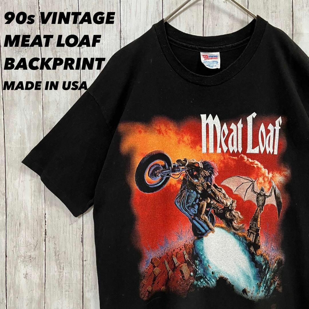 メンズロックバンドTシャツ　MEAT LOAFバックプリントTシャツ　サイズXL黒