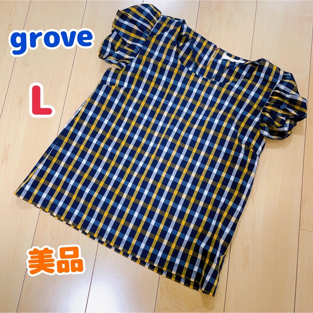 grove(グローブ)のgrove チェックトップL レディースのトップス(シャツ/ブラウス(半袖/袖なし))の商品写真