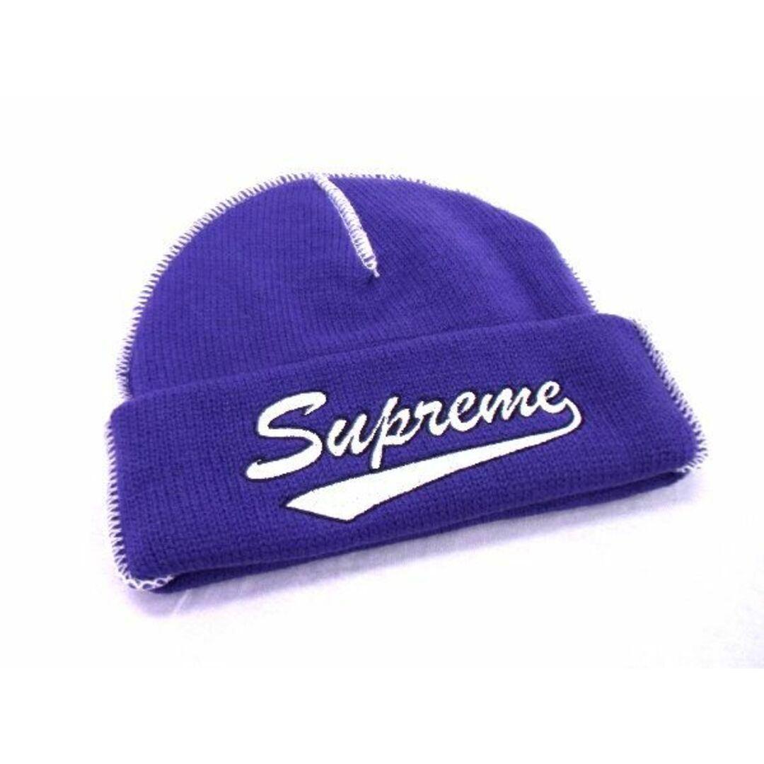 ■新品■未使用■ Supreme シュプリーム コントラストステッチビーニー アクリル100％ ニット帽 ニットキャップ 帽子 パープル系 AI5597UZ