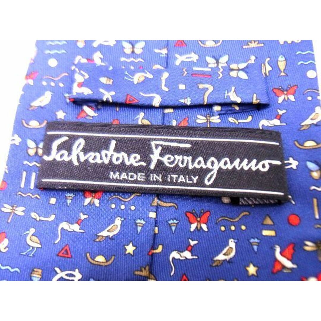 ■新品■未使用■ Salvatore Ferragamo サルヴァトーレフェラガモ シルク100% 総柄 ネクタイ ビジネス 紳士 メンズ ブルー系 AI2478kZ