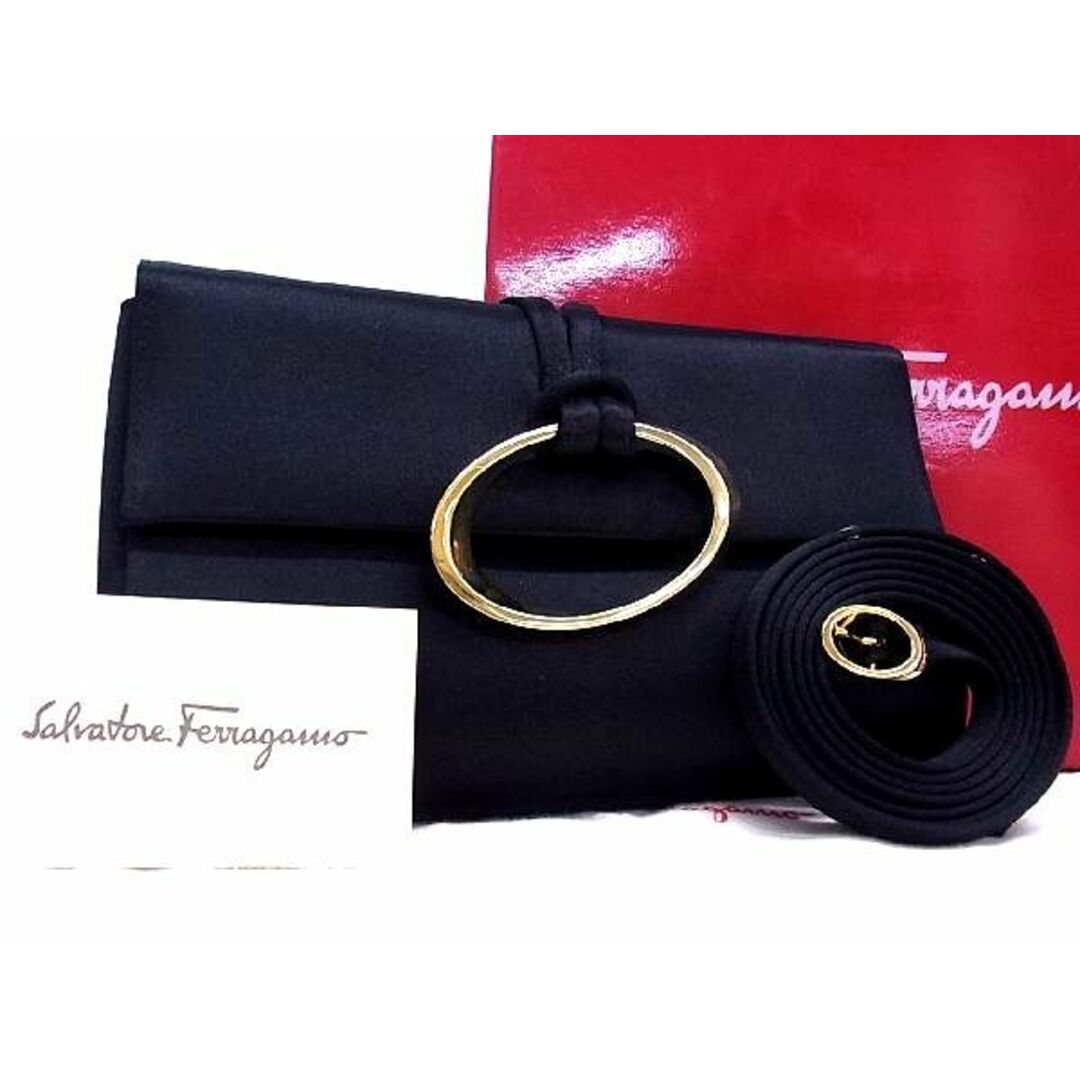 ■新品■未使用■ Salvatore Ferragamo フェラガモ AQ213678 サテン 2WAY ショルダー クラッチ セカンドバッグ 肩掛け ブラック系 BD2302