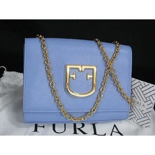 ■新品■未使用■ FURLA フルラ レザー チェーン クロスボデイ ショルダーバッグ 斜め掛け レディース ライトブルー系 AK7219