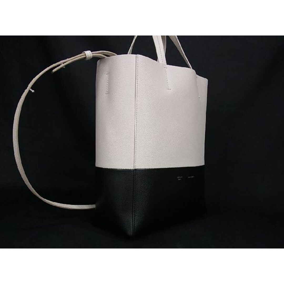 ■極美品■ CELINE セリーヌ バーティカルカバ スモール レザー 2WAY ハンドバッグ ショルダー トート アイボリー系×ブラック系 AP1296