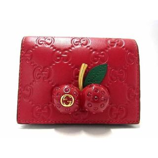 グッチ(Gucci)の■極美品■ GUCCI グッチ 476050 グッチシマ レザー チェリー カラーストーン 二つ折り 財布 ウォレット 札入れ レッド系 AN7617 (長財布)