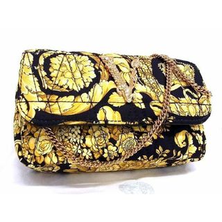 ヴェルサーチ(VERSACE)の■新品同様■ VERSACE ヴェルサーチ バロッコ ヴィルトゥスミニ シルク チェーン ショルダーバッグ ブラック系×イエロー系 AN2398 (ショルダーバッグ)