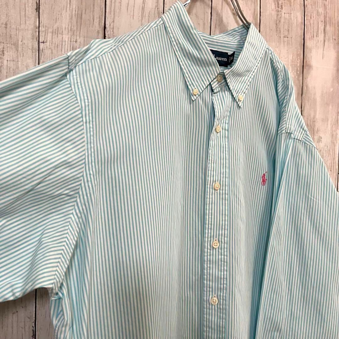 Ralph Lauren(ラルフローレン)のラルフローレン　ゆるだぼオーバーサイズXL長袖ブロードストライプBDシャツ　白緑 メンズのトップス(シャツ)の商品写真