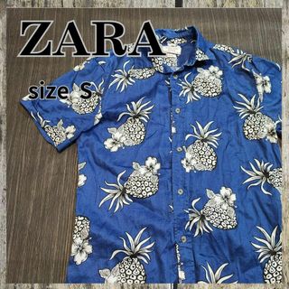 ザラ(ZARA)のZARA【S】アロハシャツ　半袖　ブルー　総柄(シャツ)