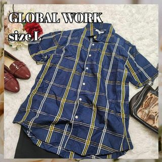 グローバルワーク(GLOBAL WORK)のGLOBAL WORK【L】半袖　シャツ　トップス　チェック柄　ネイビー(シャツ/ブラウス(半袖/袖なし))