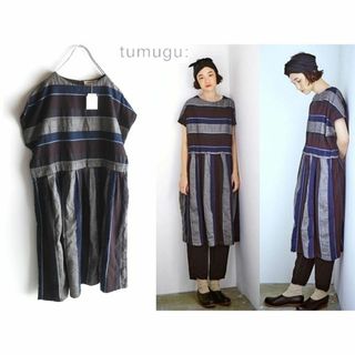 ツムグ(tumugu)の2021S/S　tumugu　ツムグ　マルチボーダー ジャガード ワンピース(ひざ丈ワンピース)