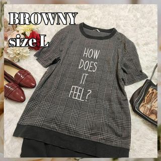 ブラウニー(BROWNY)のBROWNY【L】トップス　半袖　Tシャツ　プリント　グレー(Tシャツ(半袖/袖なし))