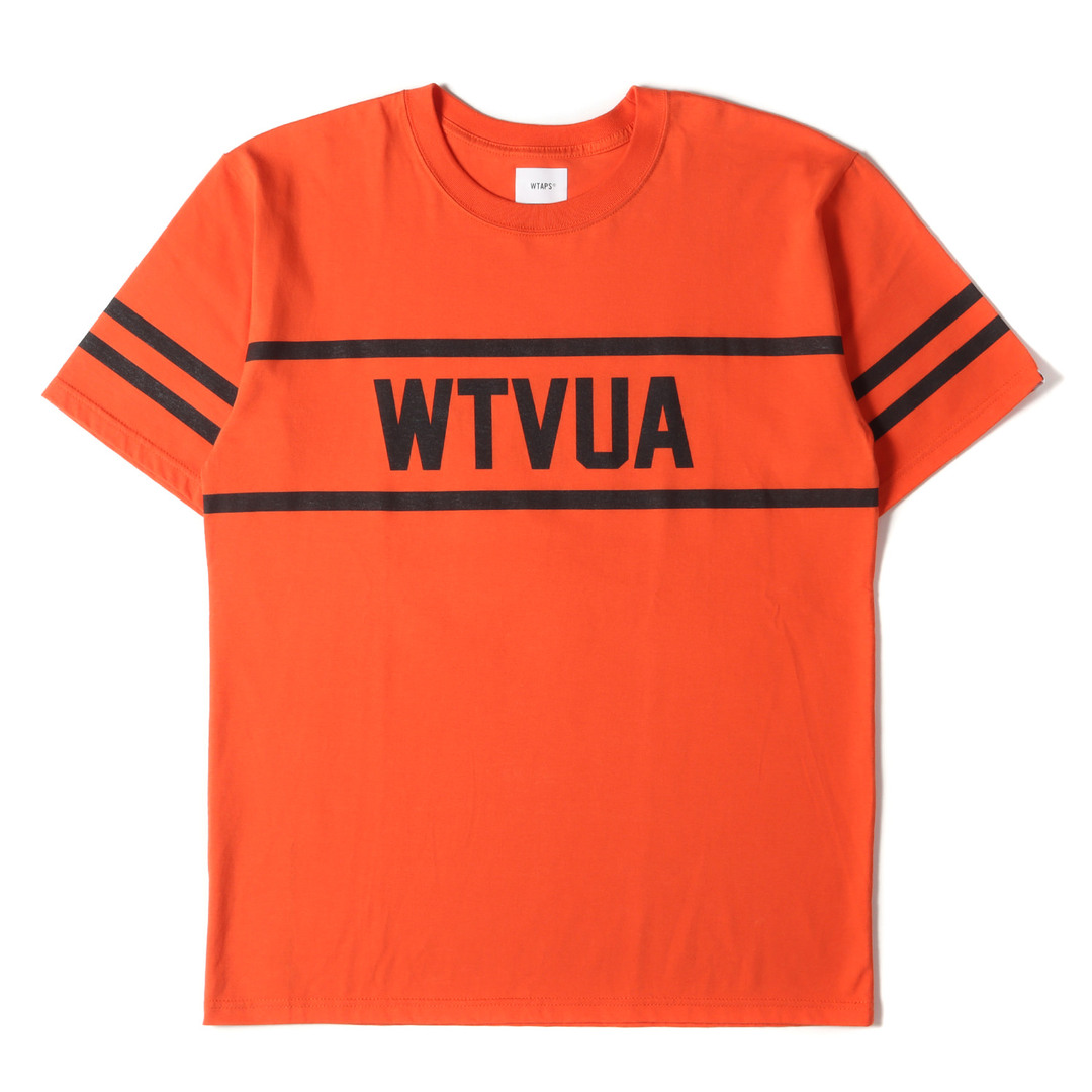 メンズWTAPS ダブルタップス Tシャツ サイズ:L WTVUAロゴ クルーネック 半袖 Tシャツ S/S TEE 18AW オレンジ トップス カットソー 【メンズ】【美品】