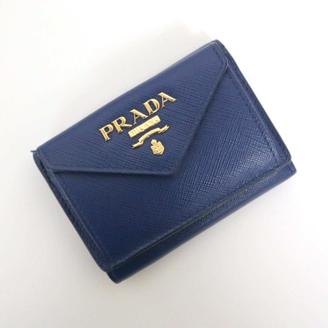 【PRADA】プラダ 三つ折り財布 サフィアーノメタル BLUETEE ゴールド金具 1MH021/kt05733tg