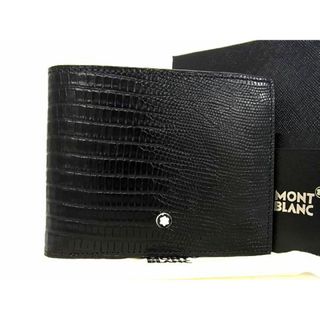 モンブラン(MONTBLANC)の■新品■未使用■ MONT BLANC モンブラン リザード型押しレザー 二つ折り 財布 ウォレット 札入れ カード入れ メンズ ブラック系 AP0115 (折り財布)