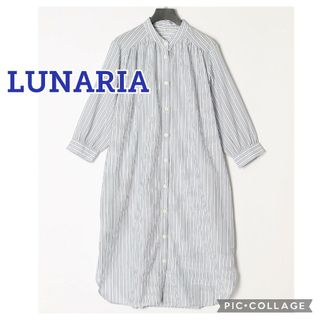 新品【LUNARIA】接触冷感DRYストライプ7分袖バンドカラーシャツワンピース(その他)