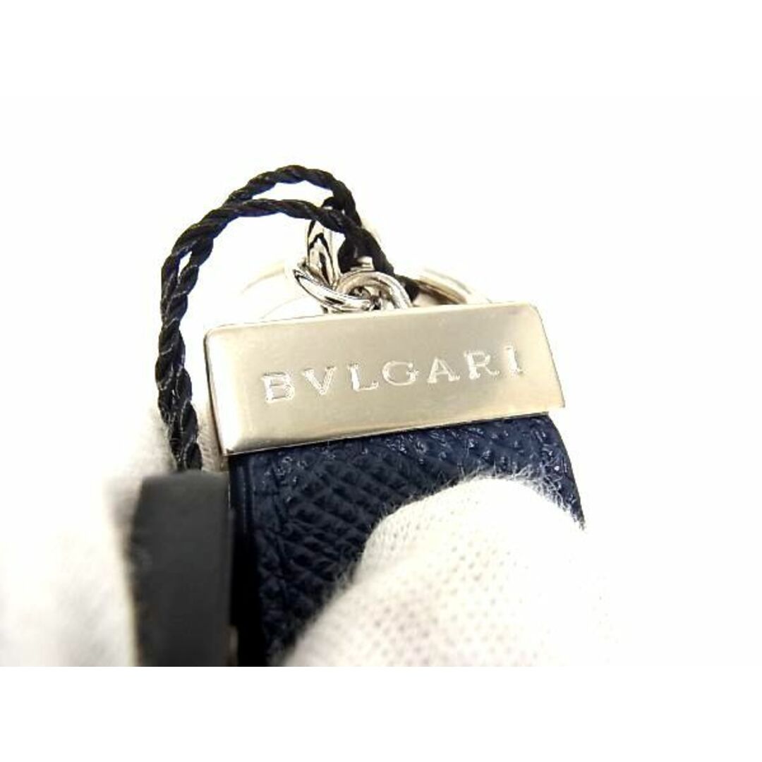 ■新品■未使用■ BVLGARI ブルガリブルガリ マン レザー キーリング キーホルダー チャーム ネイビー系×ライトブルー系 AK5747