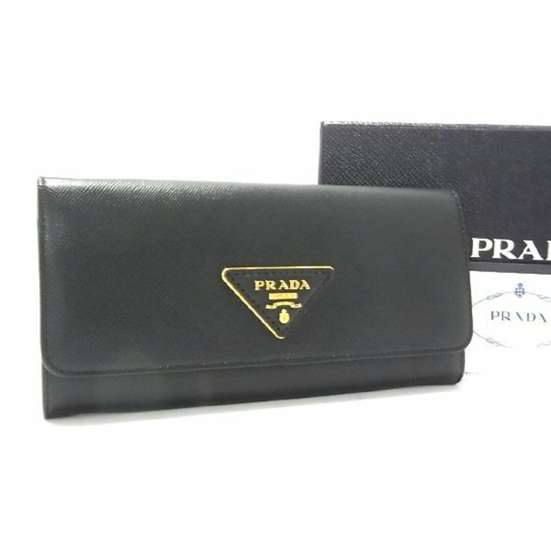 ■新品■未使用■ PRADA プラダ 1M1132 サフィアーノレザー トライアングルロゴ 二つ折り 長財布 ウォレット ブラック系 AK6294