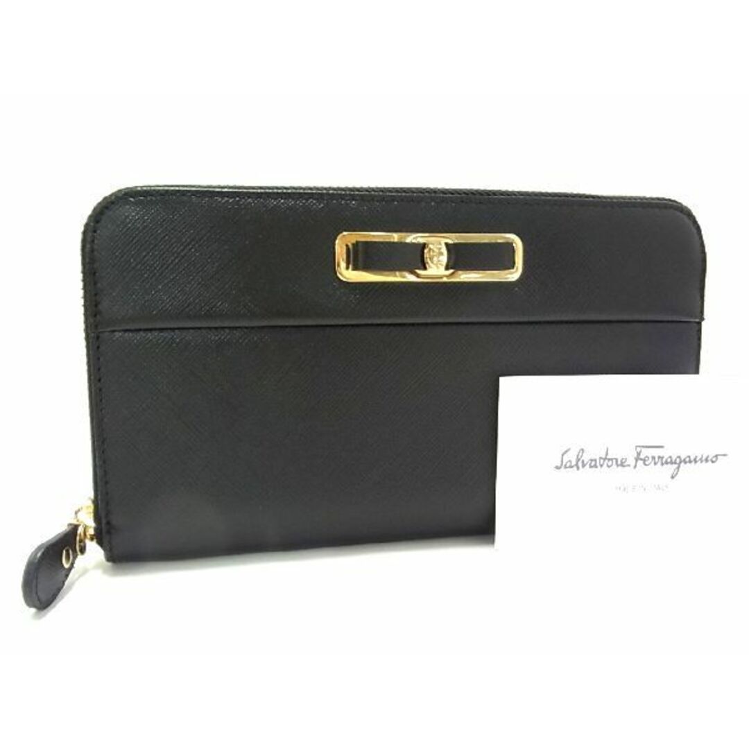 ■新品■未使用■ Salvatore Ferragamo フェラガモ IY-22C132 ヴァラリボン レザー ラウンドファスナー 長財布 ブラック系 BD6821