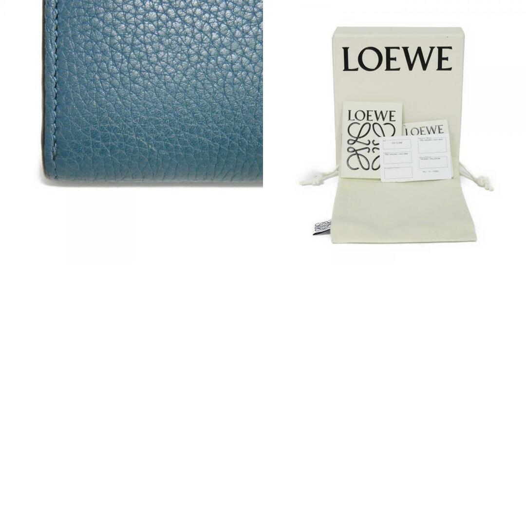 LOEWE ロエベ バーティカル ウォレット スモール ストラップ スナップボタン スチールブルー タン ブラウン アナグラム 三つ折り財布  124.12.S86