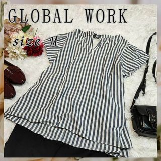 グローバルワーク(GLOBAL WORK)のGLOBAL WORK【M】半袖　トップス　ブラウス　ストライプ(シャツ/ブラウス(半袖/袖なし))