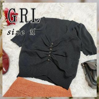 グレイル(GRL)のGRL グレイル【M】ショート丈　半袖　トップス　ブラック　クロップド丈(カットソー(半袖/袖なし))