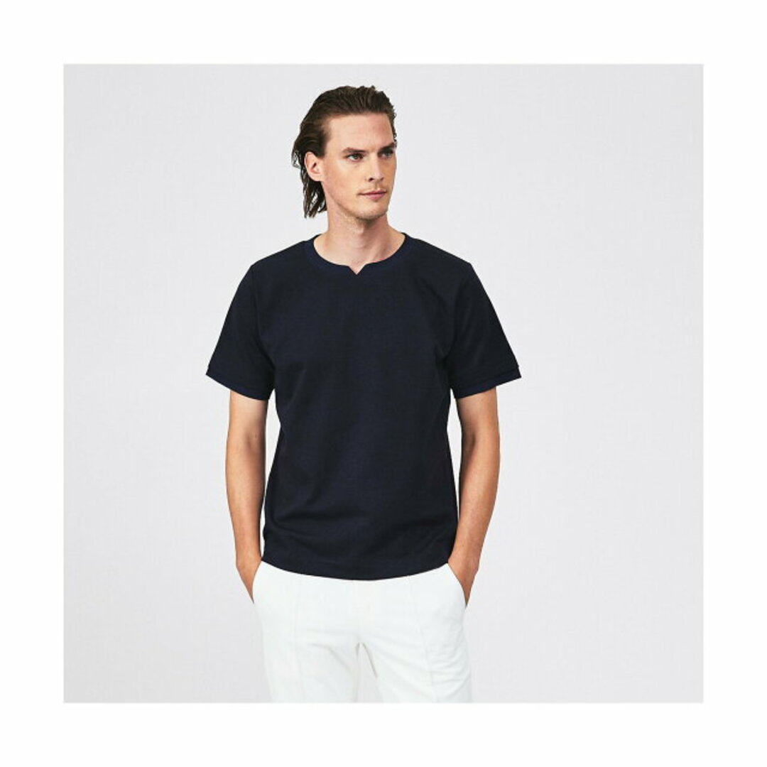 5351 POUR LES HOMMES(ゴーサンゴーイチプールオム)の【ネイビー】異素材スリットカラー 半袖Tシャツ メンズのトップス(Tシャツ/カットソー(半袖/袖なし))の商品写真