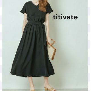 ティティベイト(titivate)のtitivate フレンチスリーブVネックマキシワンピース ブラック S ロング(ロングワンピース/マキシワンピース)