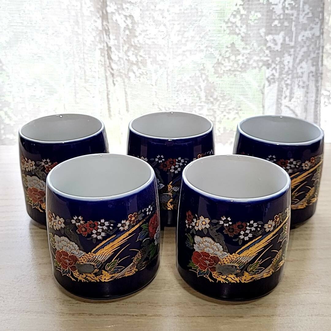 茶碗5客 幅約11.2cm   中国広彩  金彩茶碗    煎茶道具 送料無料