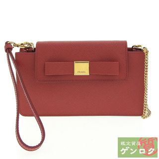 プラダ(PRADA)の【中古】PRADA プラダ チェーンショルダースマホケース 2WAYバッグ 斜め掛け スマホケース ポーチ レッド サフィアーノレザー 1ZH034 レディース【質屋】(ショルダーバッグ)