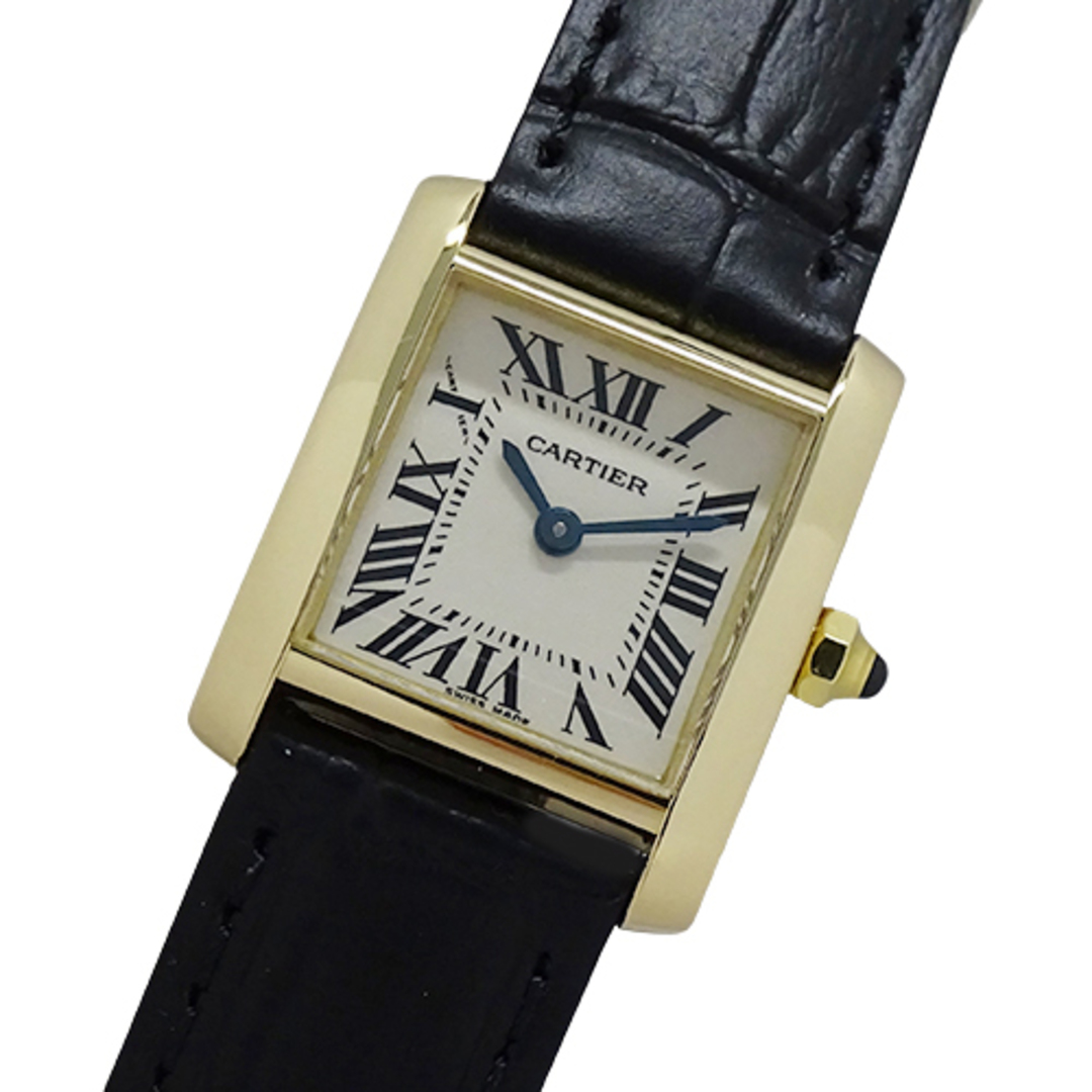 カルティエ Cartier 時計 レディース ブランド タンクフランセーズ SM クオーツ QZ 750YG レザー W5000256 ゴールド ブラック アイボリー 磨き済み