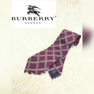 バーバリー(BURBERRY)のバーバリーロンドンネクタイ　シルク100%　紫　チェック柄(ネクタイ)