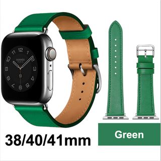 Apple Watch バンド レザー 合皮 38/40/41mm グリーン 緑(レザーベルト)